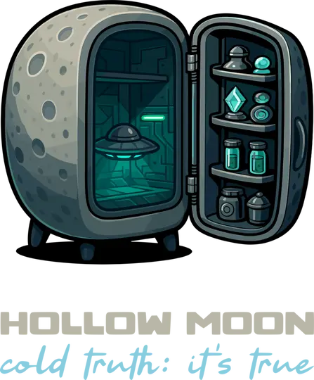 Hollow Moon, illustrazione della Luna cava aperta come un frigorifero